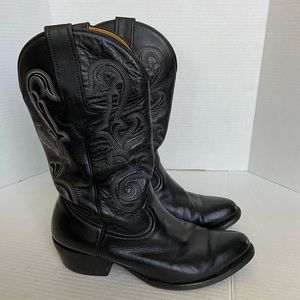 Gavel Western Cowboy Boots Mens Leather Shoes Embroidered Black Sz 9 EE Wide Vtg